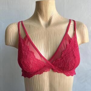 La Vie En Rose Women's Size Medium Pink Lace Plunge T-Shirt Bra Victorian